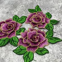 3 件/包 3D 牡丹花刺绣布贴，带彩色 3D 金色边缘，牛仔服装贴花 - 彩色 - 查看 5