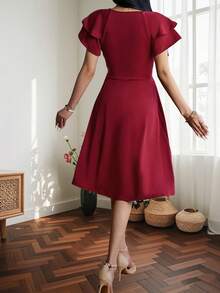 Women Midi Dresses - Red - View 2