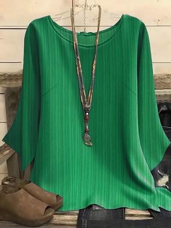 Camisas Casuais e Fluidas de Cor Sólida Ideal para Férias, Tamanhos Grandes