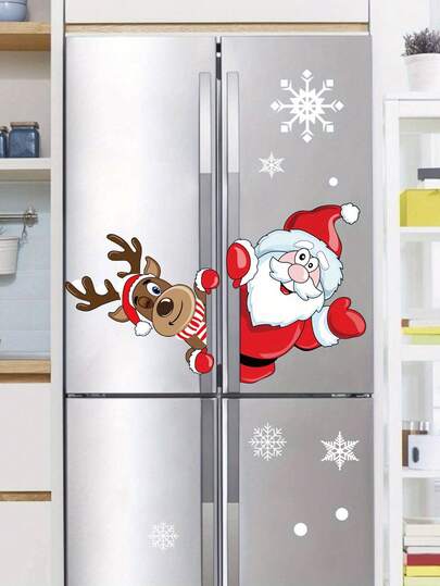 2pcs Christmas Static Stickers, Santa Claus And Elk Double-Sided Glass Stickers, Window Glass Decals, Christmas Scene Decoration, Festivals Decor, Room Decor, Home Decor, Offices Decor, Theme Party Decor, Christmas Decor, Window Stickers Bedroom Decor Kitchen Decor Wall Sticker Wall Decor Christmas Decorations Christmas Decorations Home