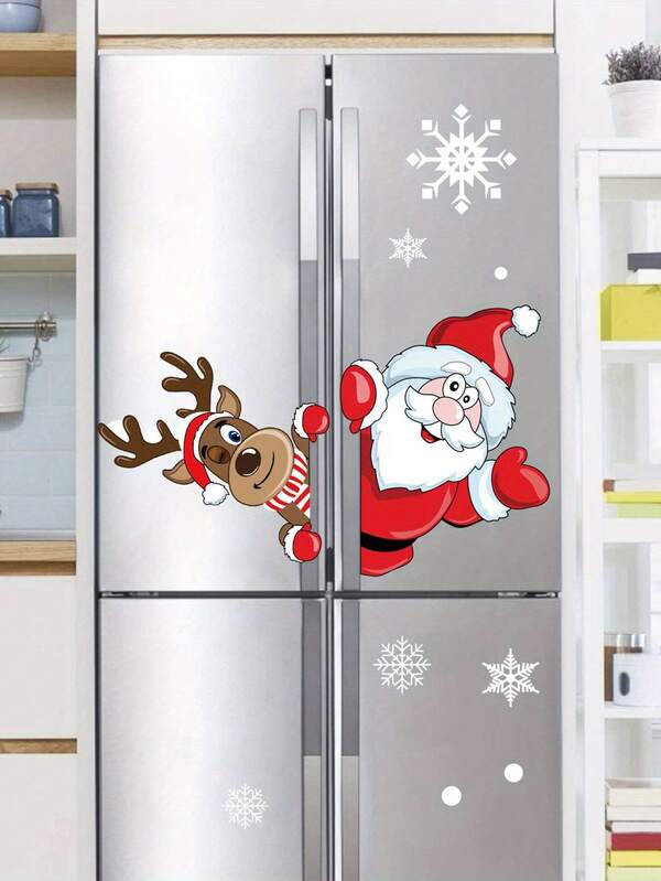2pcs Christmas Static Stickers, Santa Claus And Elk Double-Sided Glass Stickers, Window Glass Decals, Christmas Scene Decoration, Festivals Decor, Room Decor, Home Decor, Offices Decor, Theme Party Decor, Christmas Decor, Window Stickers Bedroom Decor Kitchen Decor Wall Sticker Wall Decor Christmas Decorations Christmas Decorations Home