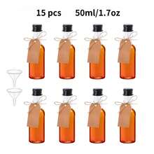 42/5pcs Mini Liquor Bottles,Plastic Empty Bottles,With Golden,Silvery,Black And Rose Screw Cap,And Square Hangtag, Have Funnel And Rope, Small Size Easy To Take Out Of The House Without Taking Up Space, For Weddings,Social Gatherings,Outdoor Camping,Restaurants, Cafes.