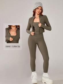 NcmRyu Set de 3 jachete sport confortabile pentru femei, toamnă/iarnă, cu talie elastică, potrivite pentru alergare, antrenament, fitness, yoga