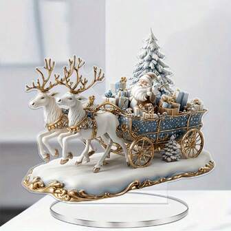 1pc 2D Flat Acrylic Christmas Sleigh Decor Bohemian Style Santa Claus And Reindeer Sled Glossy Finish Sturdy Construction Perfect For Christmas Decoration Suitable For Holiday Party Desktop Living Room Bedroom Office Home Decoration No Power Required