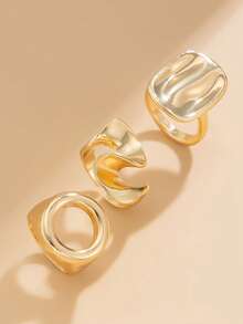 3Pcs European And American Cross-Border Jewelry Design Sense Asymmetric Alloy Ring Set Creative Hollow Square Ring Joint Ring Personalized Hip-Hop Punk Opening Versatile Ring Women's Jewelry Jewelry Gothic Style Western Jewelry Women's Accessories Women's Jewelry Set