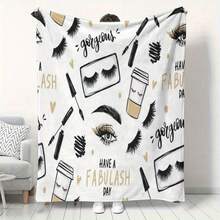 Luxurious Eyelash Print Flannel Throw Blanket - Ultra-Soft, Digital Printing, 280gsm, All-Season Comfort Polyester Blankets Great Gift For Friend, Family, Hypoallergenic Polyester For Sofa, Bed, Or Travel - Luxurious Eyelash Design|Soft Texture, Bedding Accessory | Cozy Home Decor | Hypoallergenic Fabric, Lash Print Decor - 多色10 - 查看 1