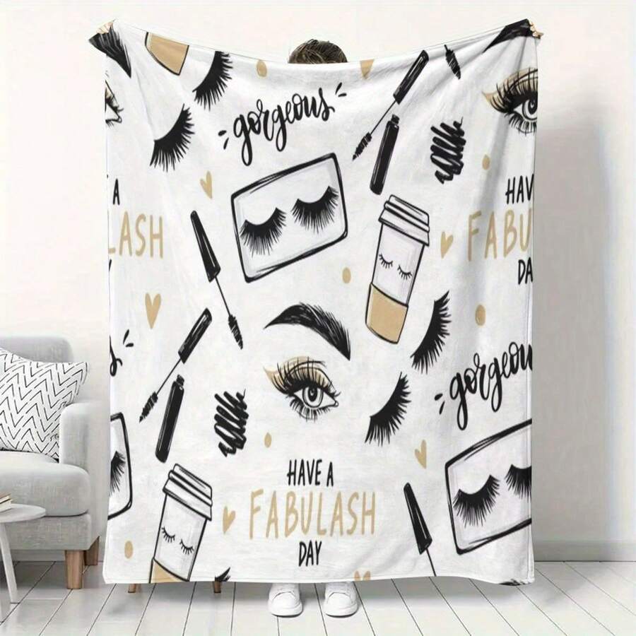 Luxurious Eyelash Print Flannel Throw Blanket - Ultra-Soft, Digital Printing, 280gsm, All-Season Comfort Polyester Blankets Great Gift For Friend, Family, Hypoallergenic Polyester For Sofa, Bed, Or Travel - Luxurious Eyelash Design|Soft Texture, Bedding Accessory | Cozy Home Decor | Hypoallergenic Fabric, Lash Print Decor - 多色10 - 查看 1
