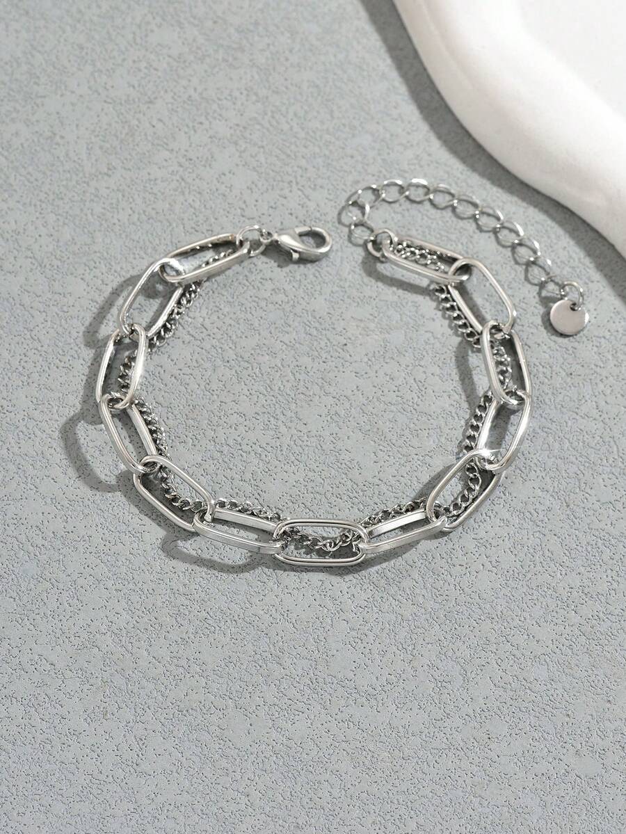 1pc European & American Style Thick Layered Cross Charm Women Gift Bracelet - Silver - View 1