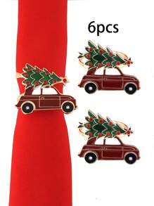 Juego de 2-6 anillos para servilletas navideñas, con diseños de renos, árboles de Navidad, coronas doradas vintage, bastones de caramelo, para decoración de mesa navideña, anillos para servilletas de fiesta de Navidad - Multicolor - Ver 10