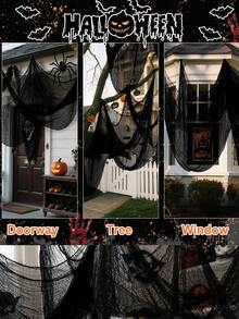 Halloween Gauze Cloth, Halloween Creepy Gauze Cloth Decoration, Black Creepy Cloth, Indoor Outdoor Black Scary Halloween Gauze Tapestry Decor, Spooky Decorations, Creepy Fabric Halloween For Haunted House Supplies, For Home Wall Yard Haunted House Party Supplies - Multicolor - View 5