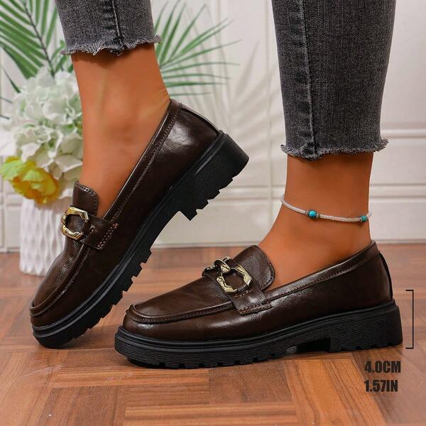 Damen Lässig Rundkopf Loafer, modisch mit Ketten-Dekor und abgenutzter Optik, rutschfeste Gummisohle, Slip-On Collegestadt/Landstil Schuhe, bequem für alle Jahreszeiten, Stofffutter