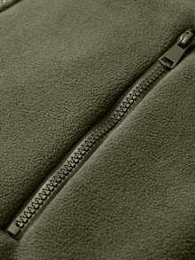 Men's Stand Up Collar Fleece Jacket, Portable Zipper Pocket And Elastic Cuffs Design, Thick Fleece Warm Jacket, Comfortable And Simple To Wear. - Army Green - View 4