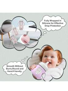 1个硅胶套，适用于天然玻璃婴儿奶瓶，硅胶材质，易握手柄，防摔保护，兼容4/8盎司玻璃瓶 - 彩色 - 查看 6