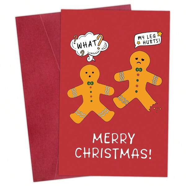 1 Stück witzige gebrochene Lebkuchenmann Weihnachtskarte mit Umschlag - Festliche Weihnachtsfeier Karte, perfekt für Feiertags-Grüße, Geschenk für Freunde, Familie, Kollegen