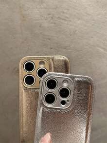 1件個性化奢華荔枝紋人造皮革手機殼，字母姓名客製化，適用於 Apple 17 16 15 14 13 12 11 Pro Max 16 Plus，全鏡頭保護防摔手機殼，金銀色韓系極簡復古情侶手機殼，聖誕禮物，送給女性的禮物，個性化禮物 - 銀色 - View 10