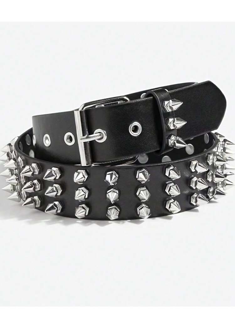 Ceinture cloutée d'Halloween, ceinture en PUnk à pointes en PU, accessoire polyvalent en métal fait main, convient aux tailles S, accessoires de métal lourd pour l'automne-hiver, convient aux adolescents, jeunes, hommes, décontracté, extérieur, athlétique, vacances, cadeaux de remise des diplômes, anniversaire, port quotidien - Noir - Voir 4