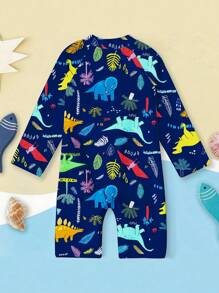 New Baby Boy Dinosaur Print Swimsuit, One-Piece Summer Quickdry Swimwear, Protective Wetsuit