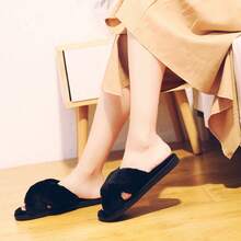 Women's Flat Open Toe Fluffy Slippers, 2025 New Lightweight Warm Comfortable Casual Strap Bedroom Slippers - Black - View 7