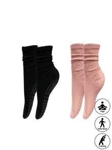 3 pares de meias femininas coloridas para ioga e dança, meias acolchoadas antiderrapantes, adequadas para pilates, ioga, balé, ginástica em ambientes fechados, hospital, uso em casa - Multicolorido - Ver 13