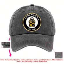Alpha Phi Alpha Fraternity Washed Baseball Cap, Polyester, Adjustable Size, Lightweight, Printed Occasion Theme, Machine Washable, Multi-Color Options - 黑色 - 查看 2