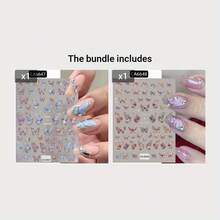 5D Butterfly Nail Art Stickers - Shimmering Iridescent Self-Adhesive Decals For Dazzling Manicures, Hypoallergenic Plastic Butterfly Designs In Assorted Colors (Pink, Blue, Green, Yellow), Beauty Decorations |   Shimmering Nail Stickers |   Plastic Nail Stickers, Nail Stickers For Nail Art - CA6647+CA6648 - 查看 2