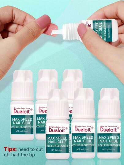 6Pcs/1pc Max Speed Nail Glue For Press On Nails, Super Strength Flex Formula Nail Adhesive, With Twist-Off Cap & Nozzle Tip Squeeze Applicator,Need To Cut Off Half The Tip