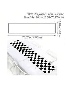1pc/500pcs Black & White Grid Style Table Runner, Polyester Material, 35x180cm, Retro Rustic Bohemian Theme, Suitable For Daily Home Table Decor - Black and White - View 9