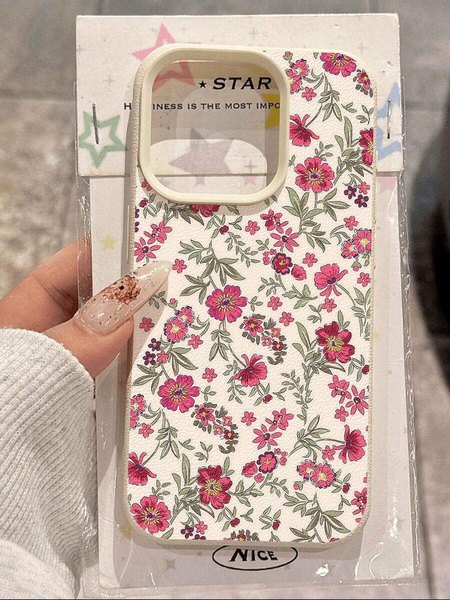 1个红色花卉图案防水防摔防滑软手机壳，兼容苹果和其他手机，防震防刮。