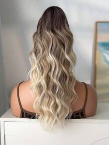 HEYPINK Tóc giả đuôi ngựa hình móng vuốt, màu nâu gradient, dài 18 inch, làm từ sợi tổng hợp chịu nhiệt, kiểu sóng nước, phù hợp cho các bữa tiệc và sử dụng hàng ngày của phụ nữ. - Màu nâu ombre - Xem 5