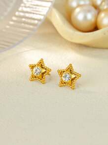 Tiny Bubble Star Stainless Steel Earrings With Artificial Pearls Cubic Zirconia, 18K Gold-Plated Anti Fading Stud Earring For Women, Wedding Vacation Jewelry Accessories, Christmas Gifts For Mom/Best Friends/Daughter