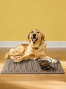 1pc Quick-Dry Diatom Mud Pet Feeding Mat -Splash-ProofAbsorbent, Easy To Clean, Suitable For Dogs And Cats, HerringbonePattern With Paw Print Design, Washable Pet Feeding Mat