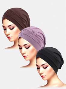 3pcs Women's Criss-Cross Elastic Beanie Hats, Skull Cap, Suitable For Daily Use - 3-piece Set - View 30