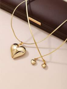 1 件时尚可爱金色心形小盒吊坠，带多层心形，适合女性，适合节日、约会和日常佩戴 - 金色 - 查看 2