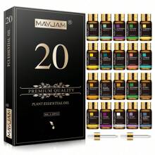 MAYJAM 20瓶装5毫升/0.17液盎司精油套装，适用于蜡烛和肥皂制作、香薰机和加湿器，100%纯精油，可用于家居香氛、护肤和按摩，是馈赠亲友的理想之选。套装包含：百里香、香草、雪松、薰衣草、广藿香、柠檬、柠檬尤加利、牛至、姜黄、黑胡椒、佛手柑、没药、葡萄柚、洋甘菊、马郁兰、薄荷、橙花、丁香、杜松和丝柏。