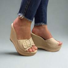 Wedge Sandal Clogs Comfortable Lightweight Heel With Buckle Various Colors - Trắng mềm mại - Xem 3