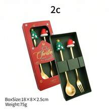 Set di posate natalizie, regali di Natale, set portatile da 2 pezzi/4 pezzi/6 pezzi in acciaio inossidabile 304, set di posate riutilizzabili con cucchiaio e forchetta, con scatola di stoccaggio, adatto per picnic e uso quotidiano, accessori da cucina