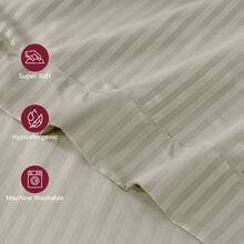 Lux Decor 4 Pc Stripe Bed Sheets, High GSM Brushed Microfiber Bedding Set With Deep Pocket Fitted Sheet & Pillowcases. Soft, Breathable, Hypoallergenic, Easy Care, And Wrinkle Resistant For Year-Round Comfort And A Classic Hotel-Quality Look. - 灰褐色 - 查看 9
