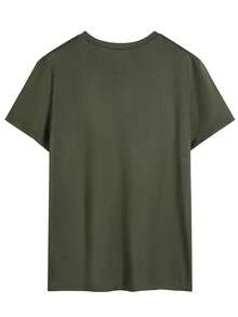 Camiseta de manga corta con cuello redondo y estampado minimalista para hombres - Verde militar - Ver 4