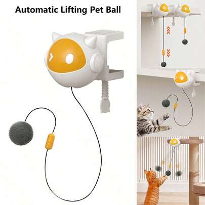 自动升降逗猫球互动猫玩具，适合室内猫咪，可自行玩耍，智能小猫玩具，适合小型和中型猫咪。宠物玩具，宠物用品，狗狗用品，猫玩具，猫咪必需品，猫咪配件，猫咪用品，幼犬用品，幼犬生日礼物，狗狗用品，幼犬用品，猫狗玩具，狗狗配件，幼犬宠物猫（需自行购买AAA电池）白色-黄色
