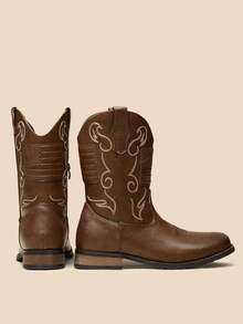 Men's Western Cowboy Boots European And American Style High-Top Leather Boots - Brown - View 6