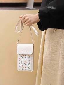 1 pieza Bolsa de teléfono con pantalla táctil para mujeres, bolsa bandolera para niñas, linda y bolsa de hombro|Bolsa bandolera pequeña mini con estampado floral, cuero sintético, cierre magnético, característica de orificio de carga - Multicolor - Ver 10