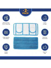 2PCS Replacement Microfiber Pad - Thick - Universal Commercial 12-13 Inch Mop Head- Heavy Duty - Wet & Dry Commercial Cleaning Refills Reusable Mop Refills Fit For Most Microfiber Flat Mop System - Màu xanh lam - Xem 8