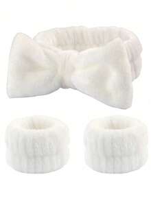 3 件套 Spa 面部头带、1 件纯色沐浴头带和 2 件沐浴腕带、创意涤纶面部化妆头带和浴室腕带套装