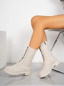 Women's Fashion Versatile Lace-Up Mid-Calf/Ankle/Booties/Motorcycle Boots, Short Boots, High-Top Anti-Slip Boots, Casual Comfortable Side Zipper Outdoor Boots, Riding Outdoor Black Boots, Autumn/Winter Boots, Outdoor Boots, Over-The-Knee Boots