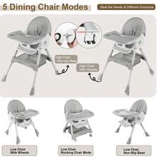 Baby High Chair 3 In 1 Highchair Adjustable Height 3 Positions Rocking Seat Convertible High-Chair Portable RockingChair Foldable Baby Dining Chair With Removable Tray Grey - Grey - View 5