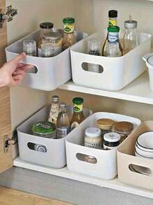 5 Pieces White Storage Boxes, Desk Organizer, Home Cosmetic Storage Boxes, Sundries And Snacks Storage Boxes For Bathroom/Kitchen/Bedroom, Food Storage Boxes For Kitchen Refrigerator, Pen Storage Boxes For Classroom, Home Decor, Party & Christmas Storage - Multicolor - View 8