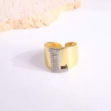 1 Pc New Arrival Two Tone Pave Initial Letter Ring Vintage Style Adjustable Open Metal Rings - Letter Type - View 25