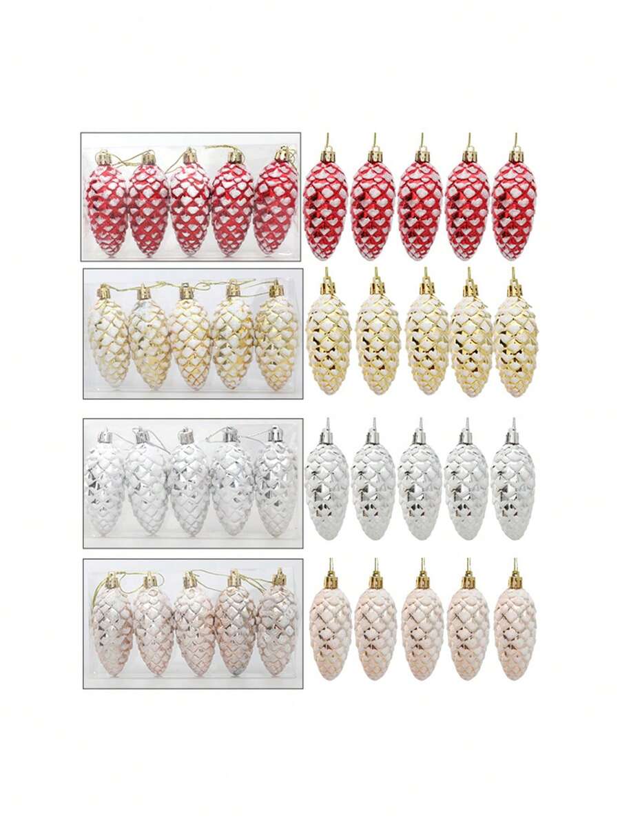 5pcs /Set Plastic Pine Cone Balls, Colorful Hanging Pendants, Festive Christmas Ornament, Small Tree Decorations, Christmas Party Decor Supplies, Holiday Supplies, Christmas Decor, Christmas Supplies Home Decor Christmas Decorations Room Decor Winter