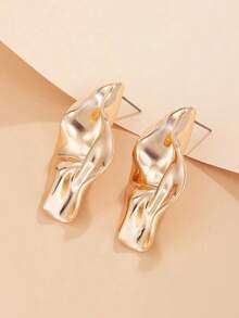 1pair Vintage Asymmetrical Abstract Metal Leaf Drop Earrings, Minimalist Chic Jewelry Gifts For Women, Suitable For Daily, Festival, Party And Banquet Decoration - 黃金 - 查看 10