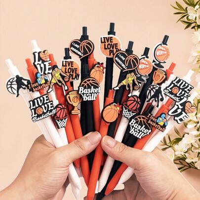 1Pc/6/12/24Pcs Basketball Pens Sports Ballpoint Pens Sports-Themed Birthday Gifts Basketball Writing Pens Bulk Black Ink Pens Student Stationery Gifts Office And Classroom Party Gifts